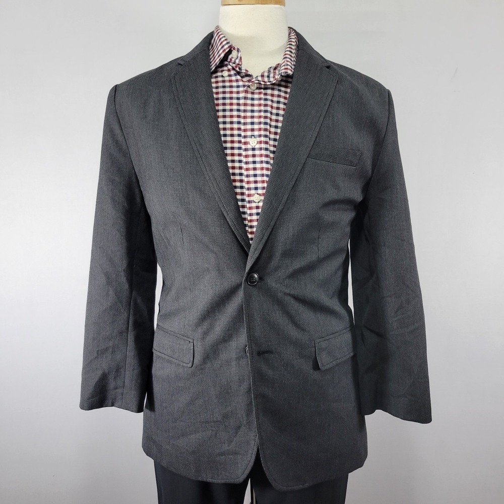 Kenneth Cole Reaction Mens Sport Coat Blazer Two Button Charcoal Polyester Large